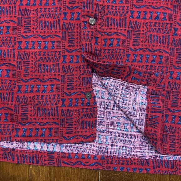 Old College Inn Vintage AOP Tribal Print Red Navy Button Front Casual Shirt XL - Picture 5 of 9